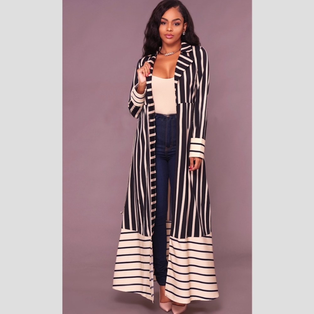 Ankle length striped duster / trench coat